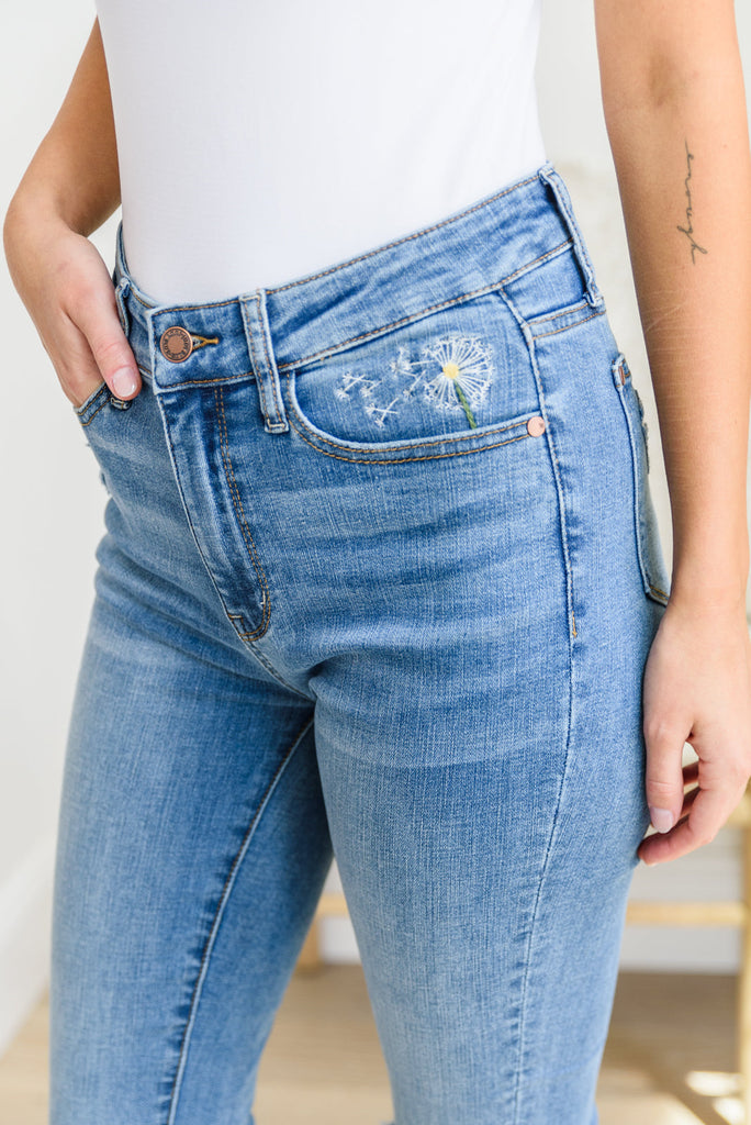Hi-waisted Dandelion Embroidery Skinny-Womens-Timber Brooke Boutique, Online Women's Fashion Boutique in Amarillo, Texas