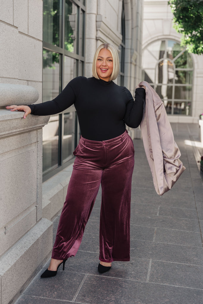 High Society Velvet Wide Leg Trousers-Womens-Timber Brooke Boutique, Online Women's Fashion Boutique in Amarillo, Texas