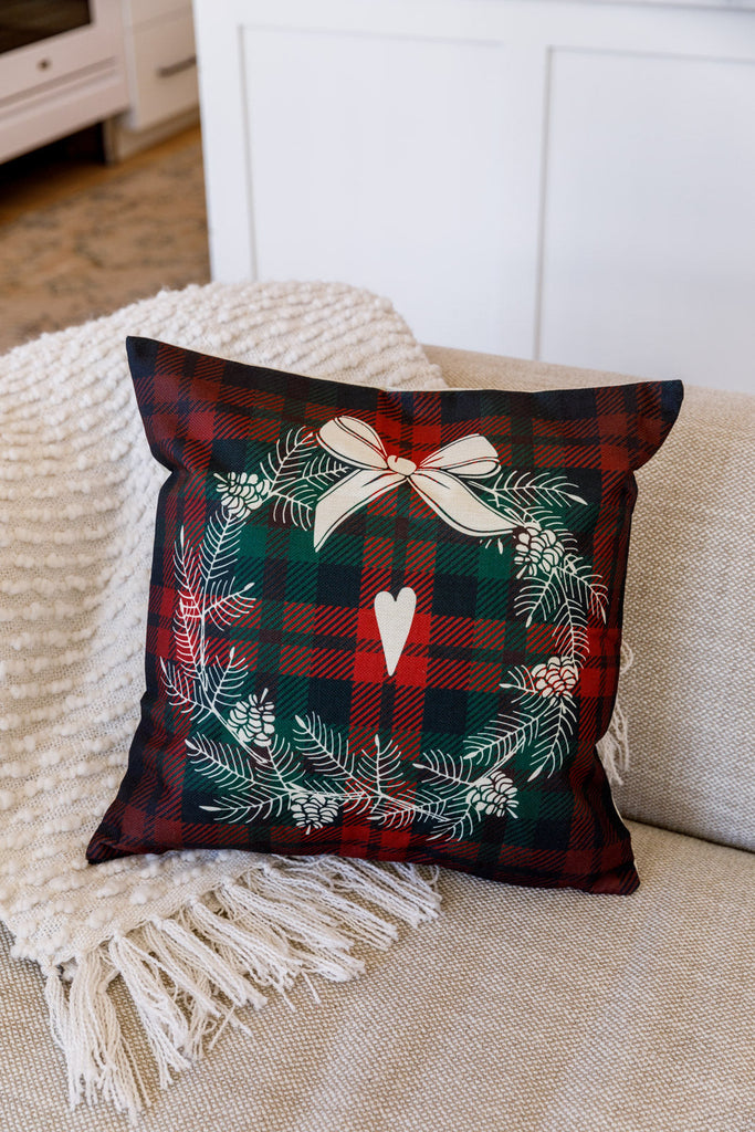 Holiday Wreath Pillow Case-Womens-Timber Brooke Boutique, Online Women's Fashion Boutique in Amarillo, Texas