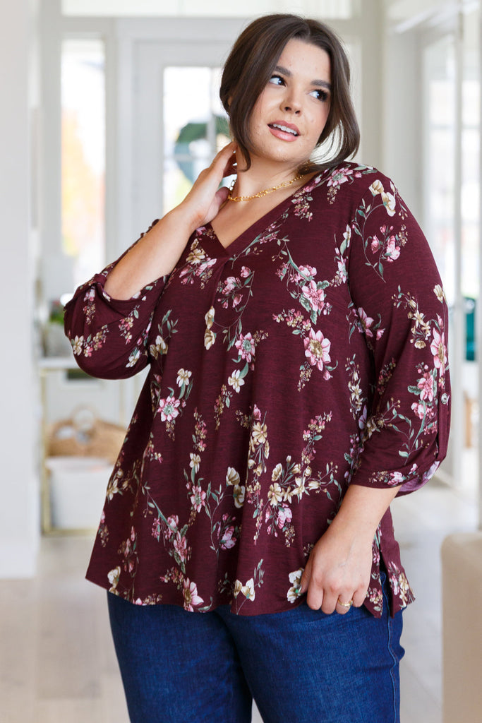 Hometown Classic Top in Wine Floral-Womens-Timber Brooke Boutique, Online Women's Fashion Boutique in Amarillo, Texas