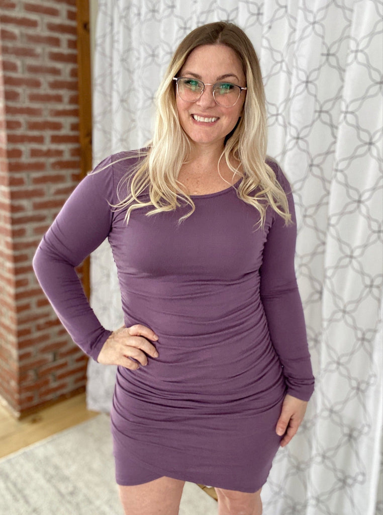 Radiate Beauty Dress in Purple-White Birch-Timber Brooke Boutique, Online Women's Fashion Boutique in Amarillo, Texas