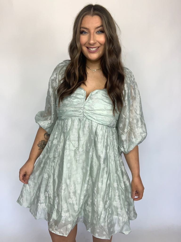 Spotting Fairies Puff Sleeve Dress in Sage-Dresses-Timber Brooke Boutique, Online Women's Fashion Boutique in Amarillo, Texas