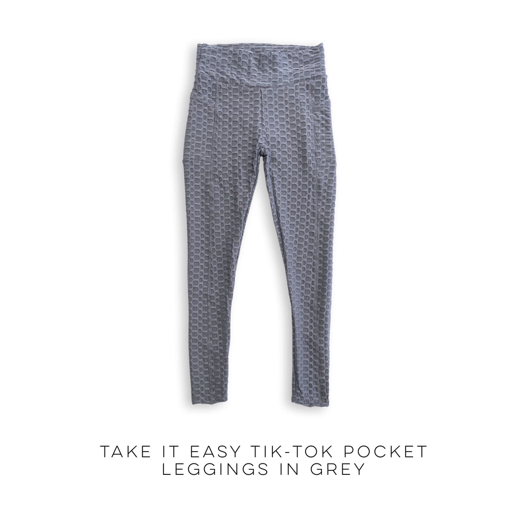 Take It Easy Tik-Tok Pocket Leggings in Grey-White Birch-Timber Brooke Boutique, Online Women's Fashion Boutique in Amarillo, Texas