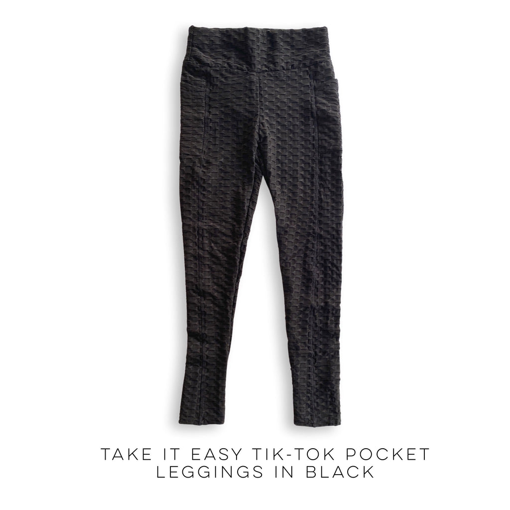 Take It Easy Tik-Tok Pocket Leggings in Black-White Birch-Timber Brooke Boutique, Online Women's Fashion Boutique in Amarillo, Texas