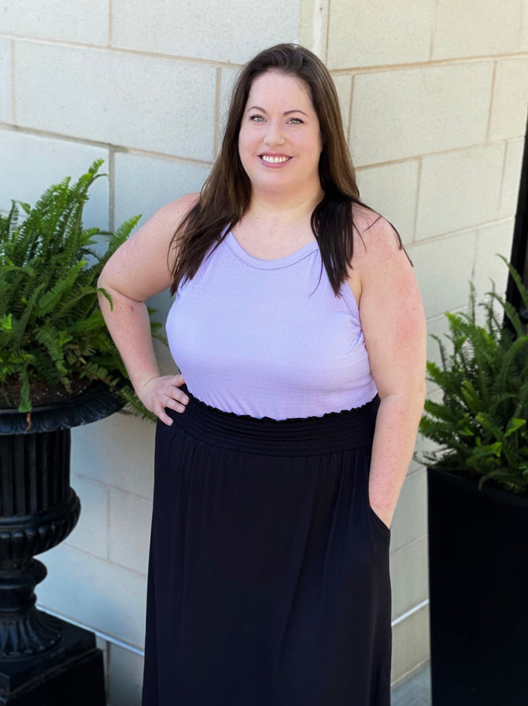 Key to Success Tank in Lilac-White Birch-Timber Brooke Boutique, Online Women's Fashion Boutique in Amarillo, Texas