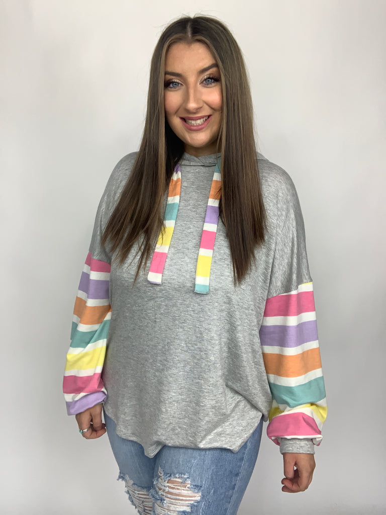 Rainbow Connection Striped Hoodie-Hoodies-Timber Brooke Boutique, Online Women's Fashion Boutique in Amarillo, Texas