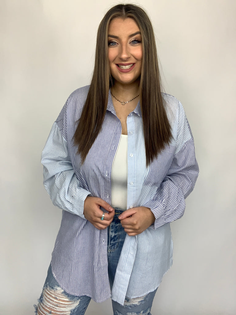 Yours or Mine Striped Button Down-Long Sleeve Tops-Timber Brooke Boutique, Online Women's Fashion Boutique in Amarillo, Texas