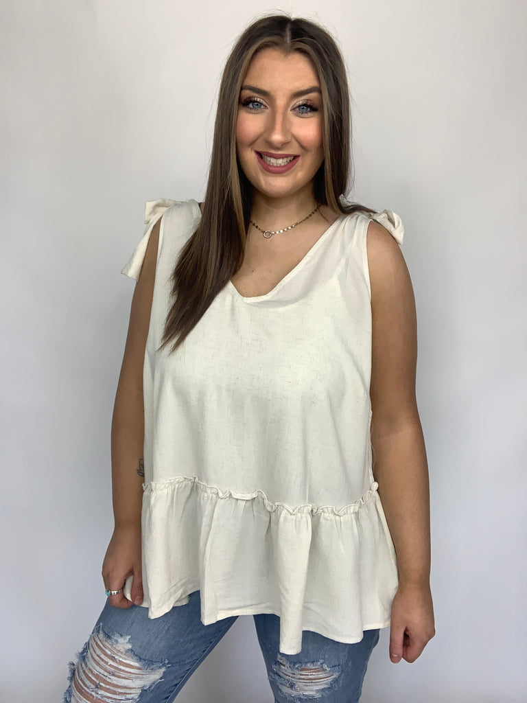 All Tied Up Peplum Tank-Tank Tops-Timber Brooke Boutique, Online Women's Fashion Boutique in Amarillo, Texas