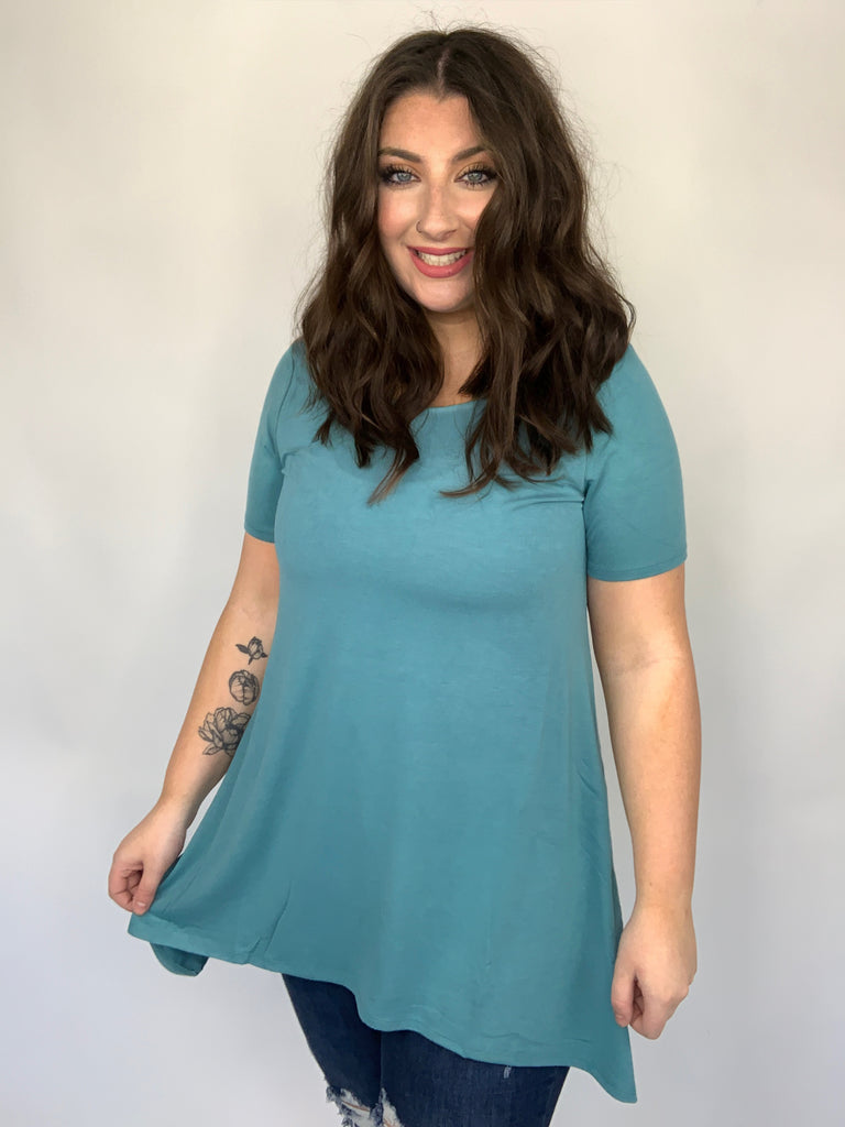 Fresh Feels Top In Teal-110 Short Sleeve Tops-Timber Brooke Boutique, Online Women's Fashion Boutique in Amarillo, Texas