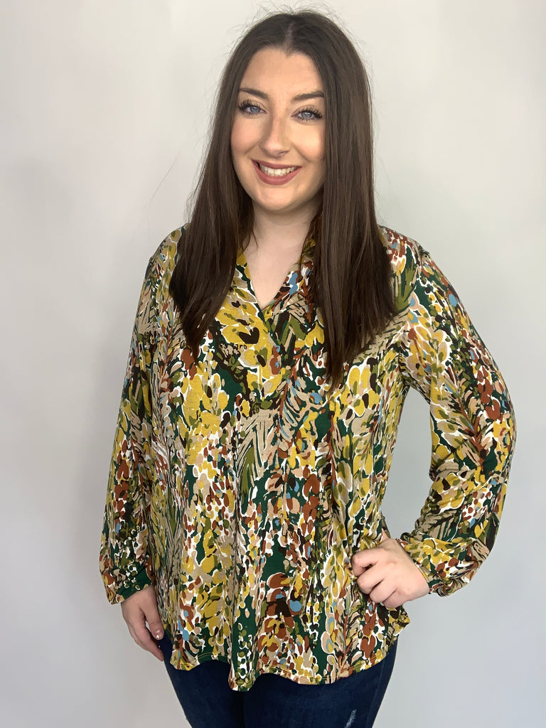 Lilly Ann Floral Print Blouse-120 Long Sleeve Tops-Timber Brooke Boutique, Online Women's Fashion Boutique in Amarillo, Texas