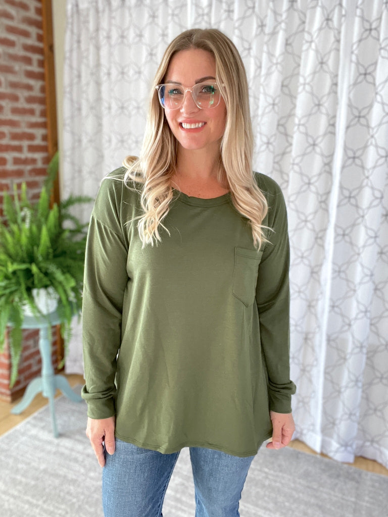 Pocket of Love Top in Olive-Sew in Love-Timber Brooke Boutique, Online Women's Fashion Boutique in Amarillo, Texas