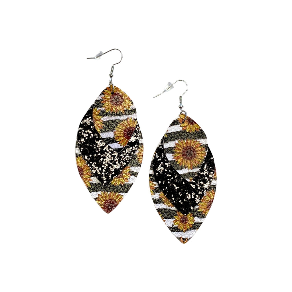 Sunflower and Stripes Earrings-Blushing Owl-Timber Brooke Boutique, Online Women's Fashion Boutique in Amarillo, Texas