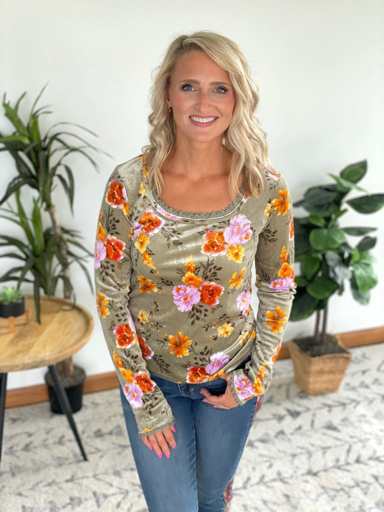 Simply Enchanted Top in Olive-Long Sleeve Tops-Timber Brooke Boutique, Online Women's Fashion Boutique in Amarillo, Texas