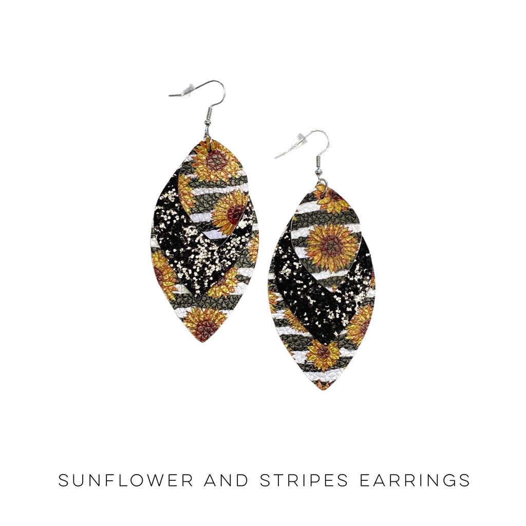 Sunflower and Stripes Earrings-Blushing Owl-Timber Brooke Boutique, Online Women's Fashion Boutique in Amarillo, Texas