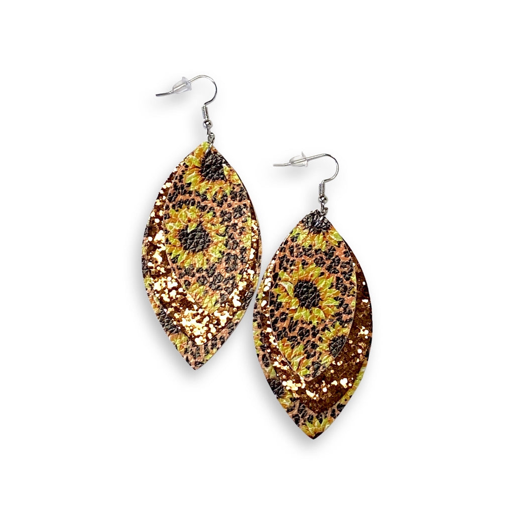 Sunflower and Leopard Earrings-Timber Brooke Boutique, Online Women's Fashion Boutique in Amarillo, Texas