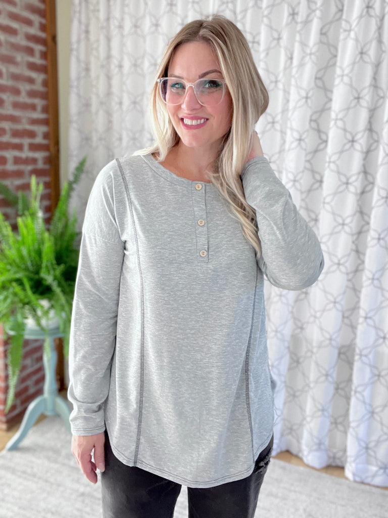 Everlasting Love Top in Gray-120 Long Sleeve Tops-Timber Brooke Boutique, Online Women's Fashion Boutique in Amarillo, Texas