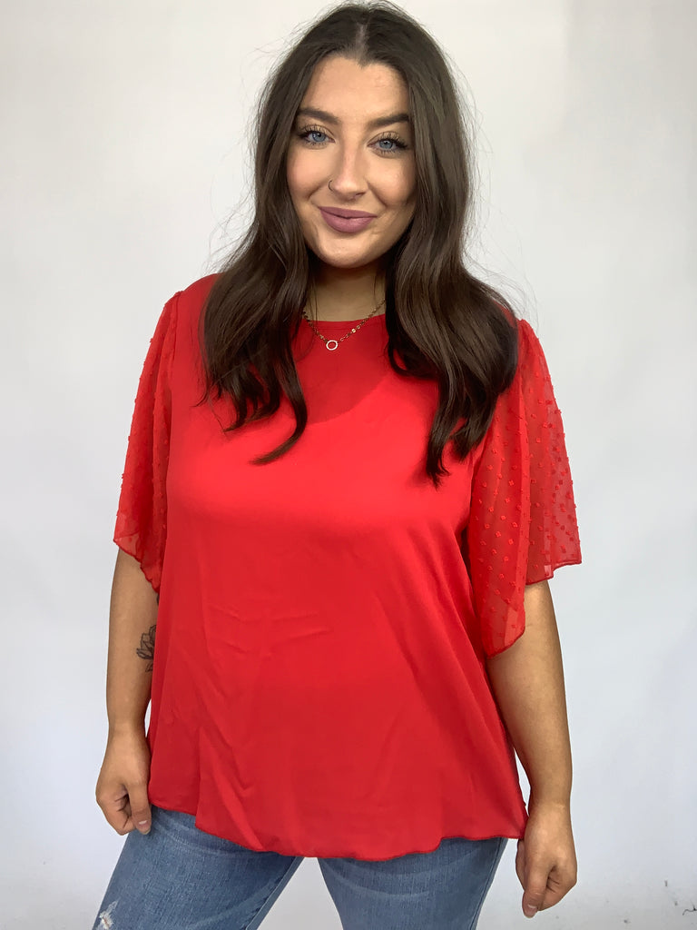 Best Of My Love Short Sleeve Blouse In Red-110 Short Sleeve Tops-Timber Brooke Boutique, Online Women's Fashion Boutique in Amarillo, Texas