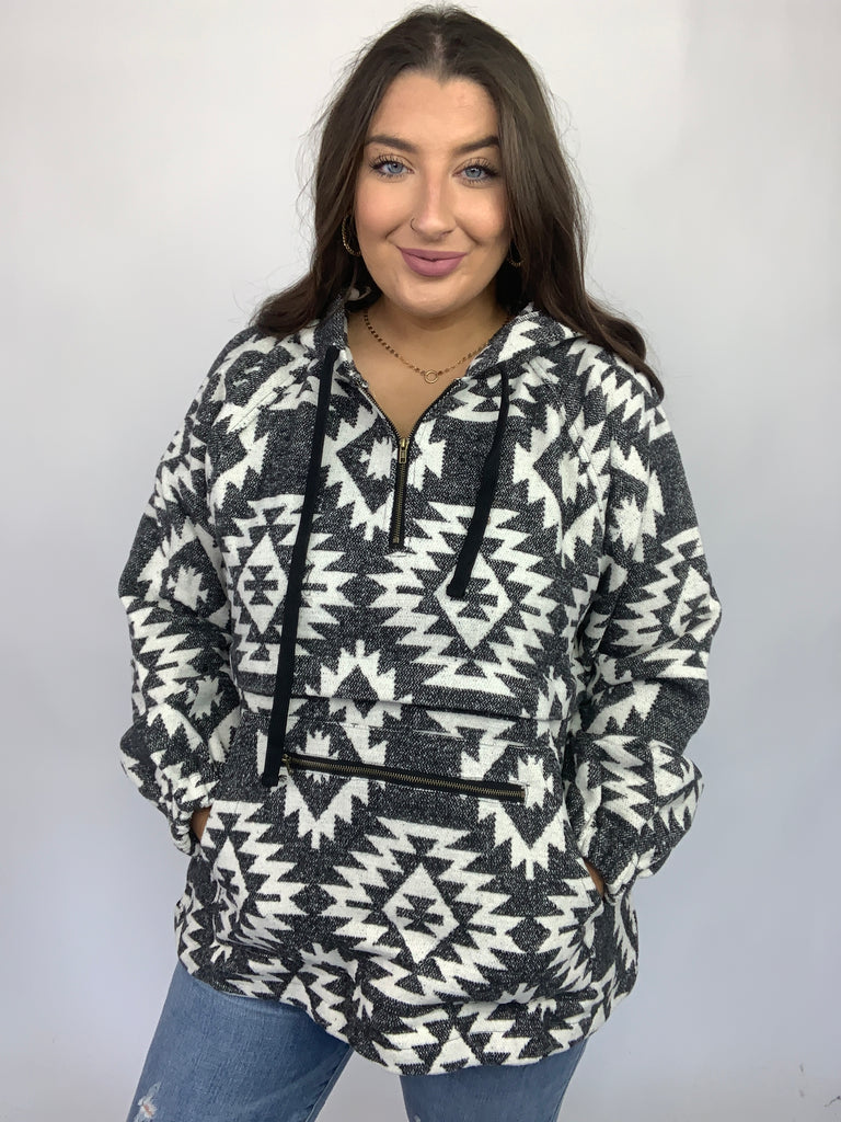Lounge Day Hoodie in Black & White-160 Coats and Jackets-Timber Brooke Boutique, Online Women's Fashion Boutique in Amarillo, Texas