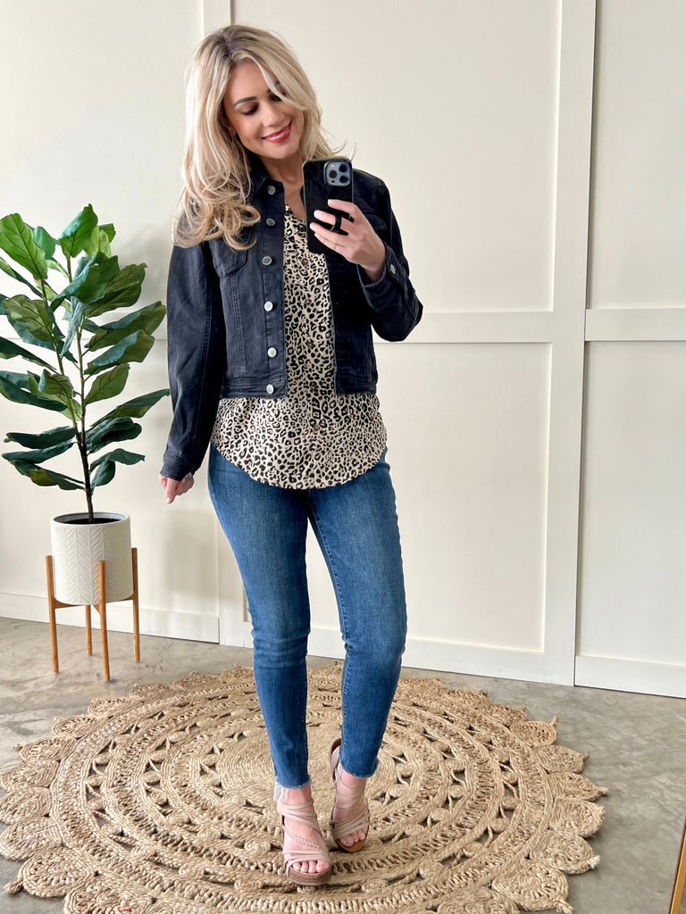 Denim Jacket By Risen In Washed Black-Timber Brooke Boutique, Online Women's Fashion Boutique in Amarillo, Texas