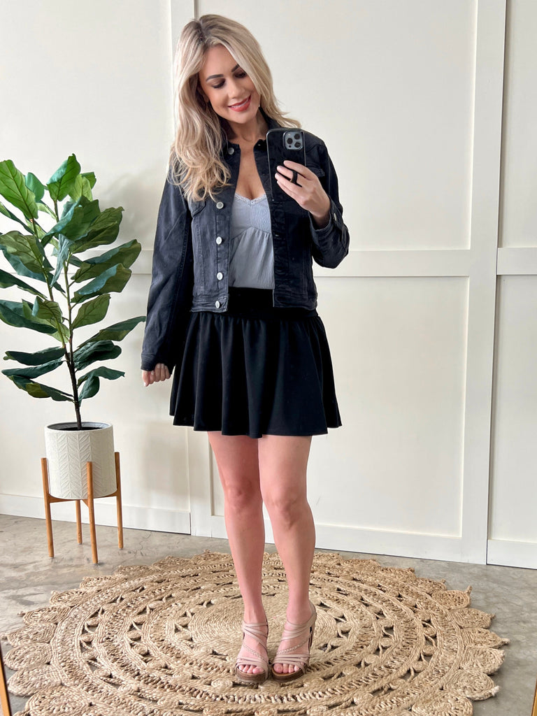 Denim Jacket By Risen In Washed Black-Timber Brooke Boutique, Online Women's Fashion Boutique in Amarillo, Texas