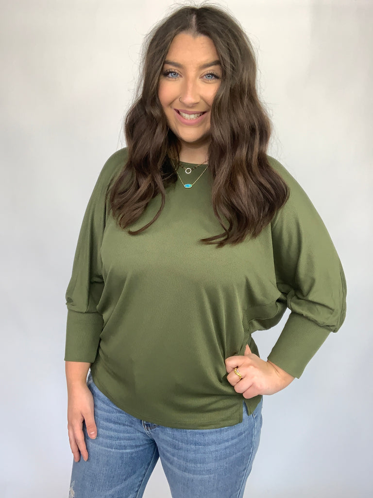 A Day Together Long Sleeve Top in Olive-120 Long Sleeve Tops-Timber Brooke Boutique, Online Women's Fashion Boutique in Amarillo, Texas