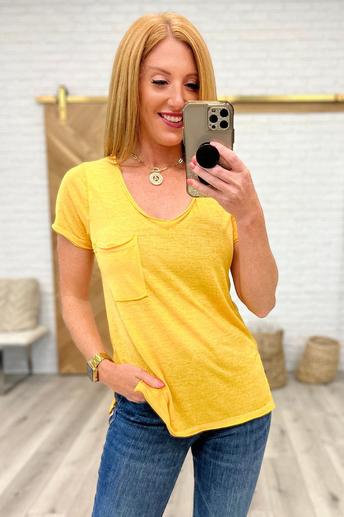 Melange Burnout V-Neck T-Shirt in Yellow Gold-Womens-Timber Brooke Boutique, Online Women's Fashion Boutique in Amarillo, Texas