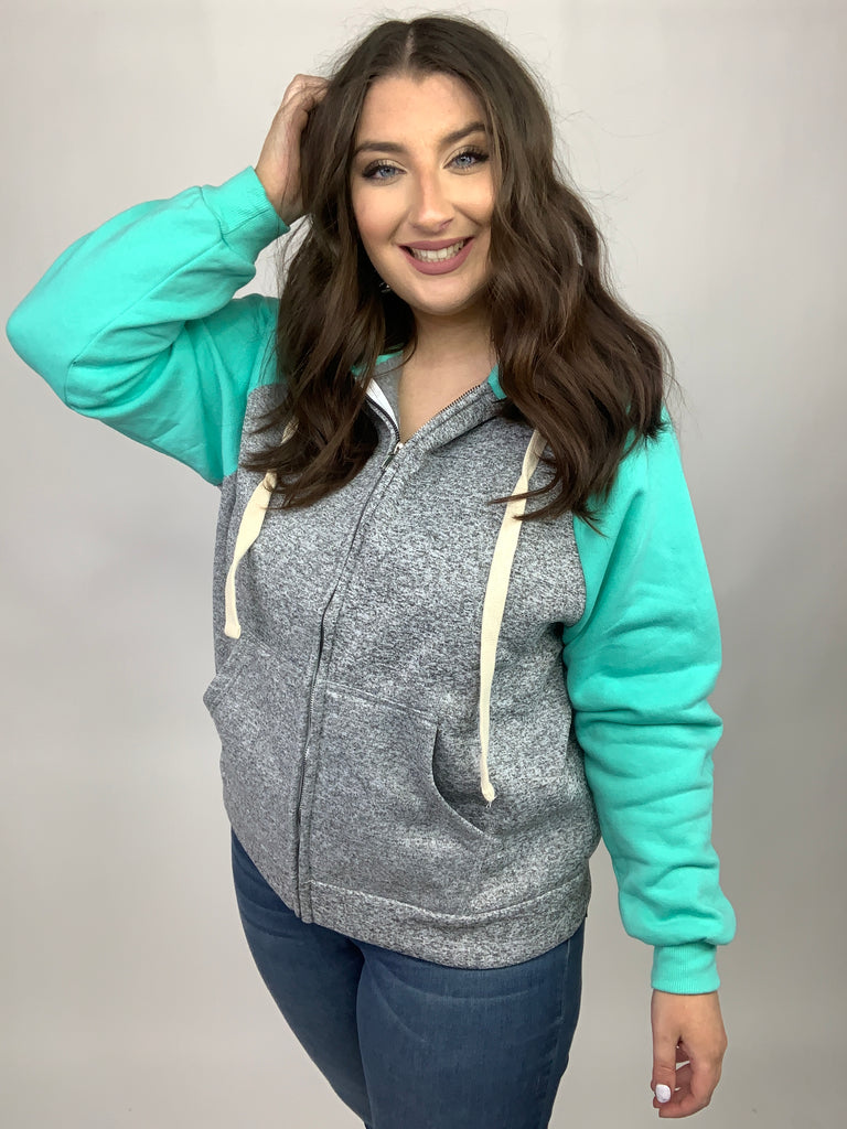 How It's Mint to Be Zip Hoodie-Coats and Jackets-Timber Brooke Boutique, Online Women's Fashion Boutique in Amarillo, Texas