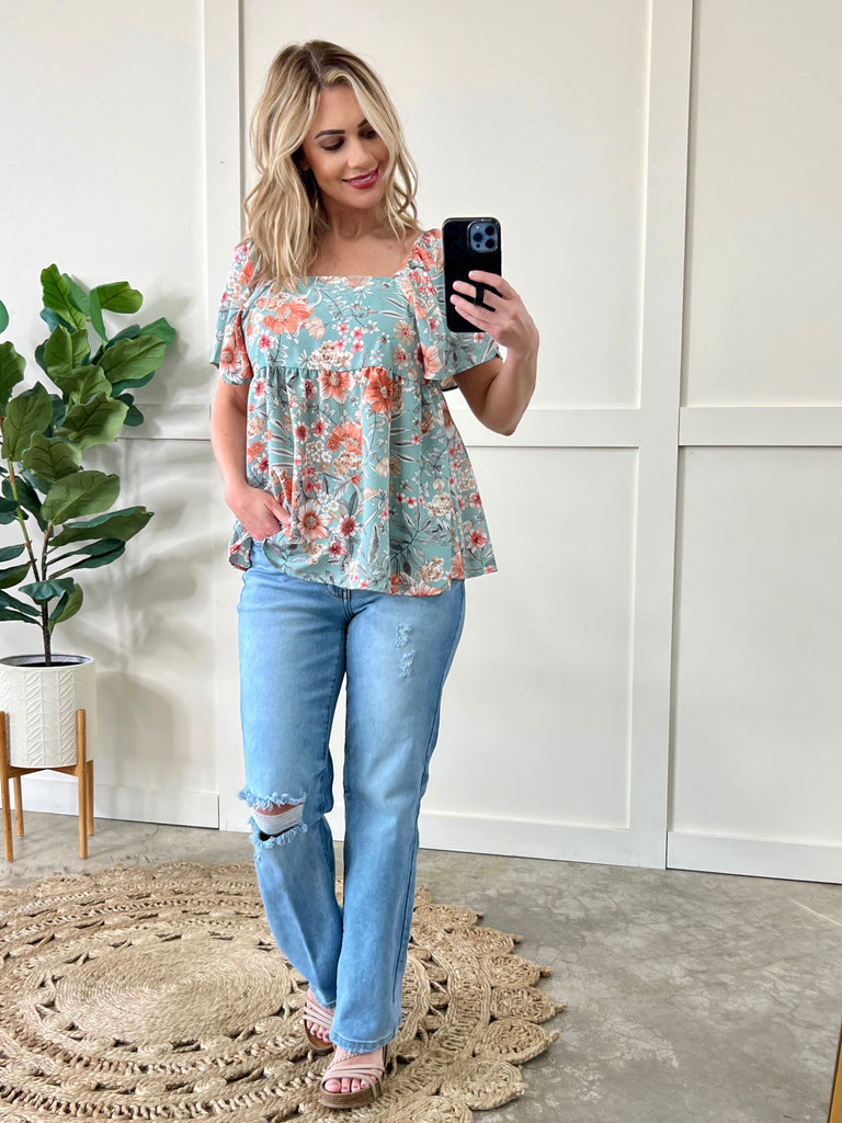 Tea Time Floral Blouse-Timber Brooke Boutique, Online Women's Fashion Boutique in Amarillo, Texas