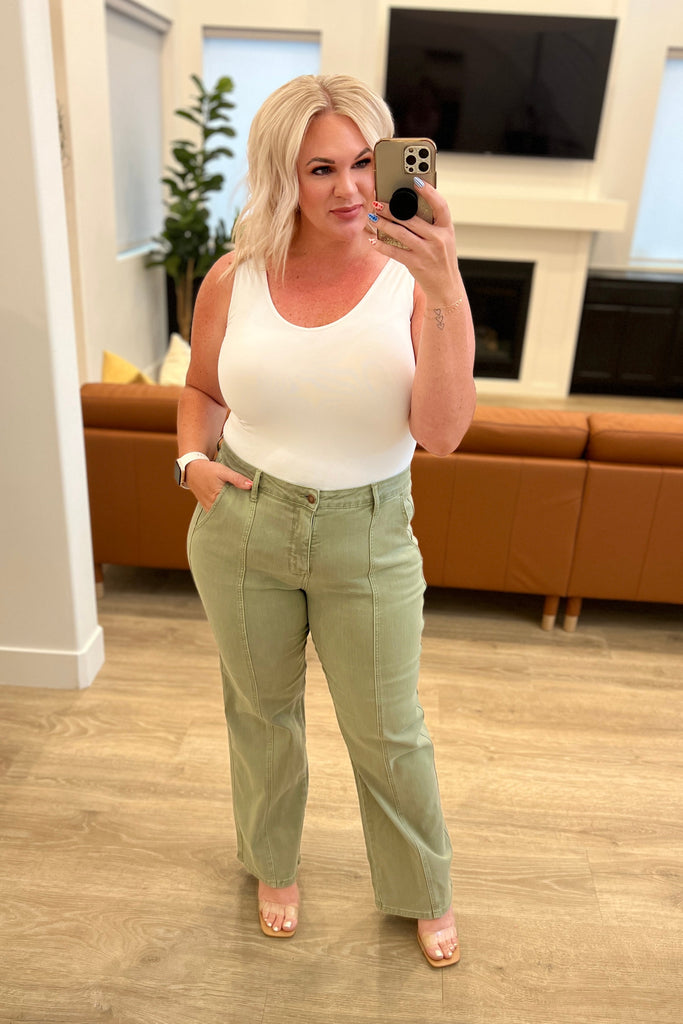 Phoebe High Rise Front Seam Straight Jeans in Sage-Womens-Timber Brooke Boutique, Online Women's Fashion Boutique in Amarillo, Texas