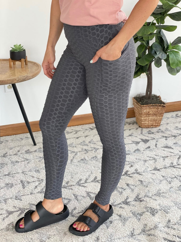 Take It Easy Tik-Tok Pocket Leggings in Grey-White Birch-Timber Brooke Boutique, Online Women's Fashion Boutique in Amarillo, Texas