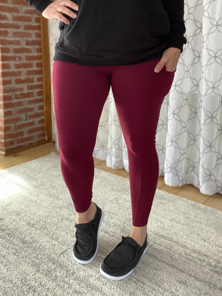 On The Go Leggings in Burgundy-Rae Mode-Timber Brooke Boutique, Online Women's Fashion Boutique in Amarillo, Texas