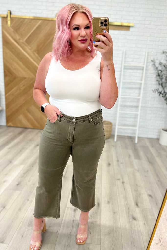 Harvey High Rise Control Top Wide Leg Crop Jeans in Olive-Womens-Timber Brooke Boutique, Online Women's Fashion Boutique in Amarillo, Texas