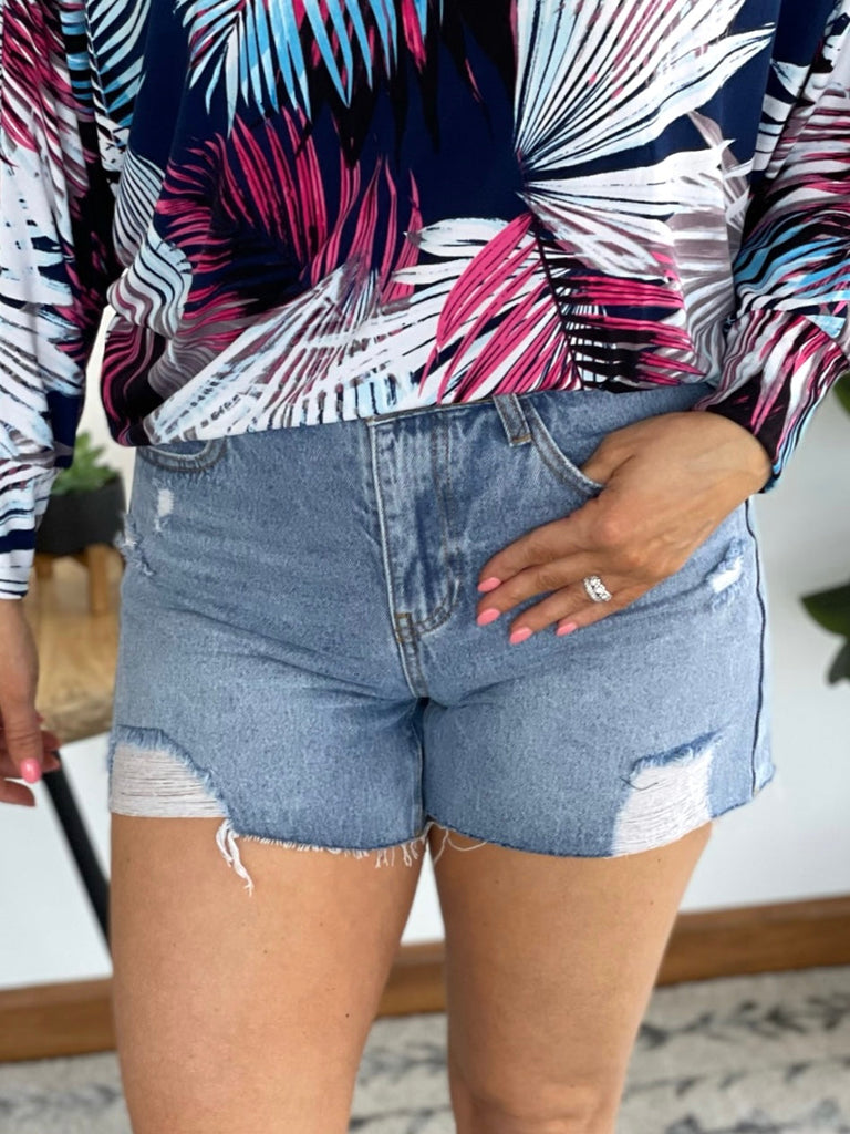 Not a Worry Denim Shorts-White Birch-Timber Brooke Boutique, Online Women's Fashion Boutique in Amarillo, Texas