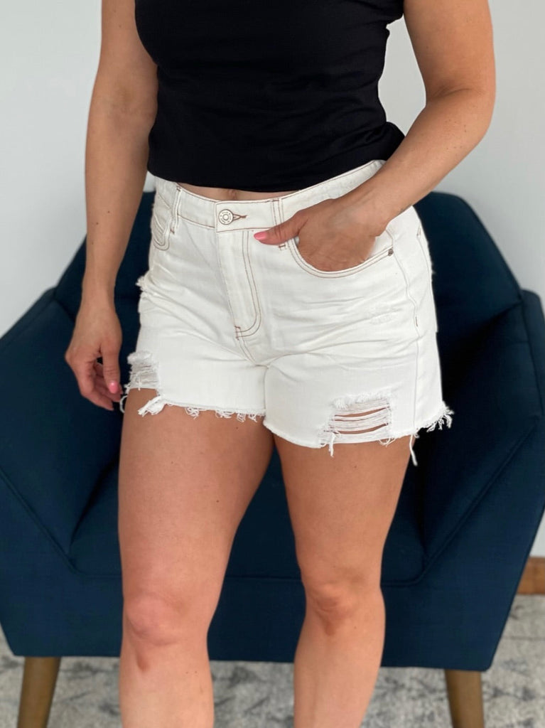 Heading to the Beach Denim Shorts-White Birch-Timber Brooke Boutique, Online Women's Fashion Boutique in Amarillo, Texas