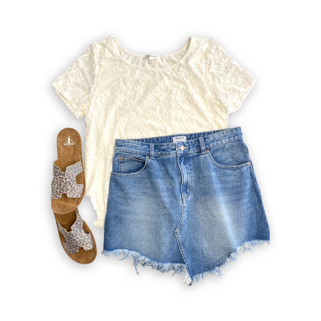 In the Summertime Denim Skirt-White Birch-Timber Brooke Boutique, Online Women's Fashion Boutique in Amarillo, Texas