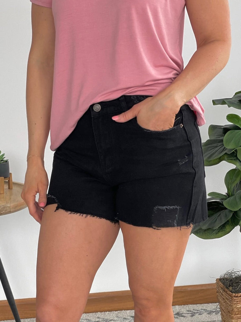 Think About It Black Denim Shorts-White Birch-Timber Brooke Boutique, Online Women's Fashion Boutique in Amarillo, Texas