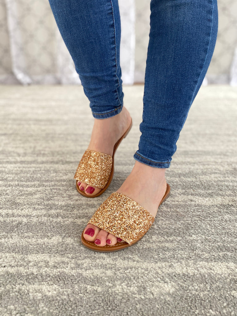 Ritzy Glitter Sandals in Rose Gold-Miami Shoes-Timber Brooke Boutique, Online Women's Fashion Boutique in Amarillo, Texas