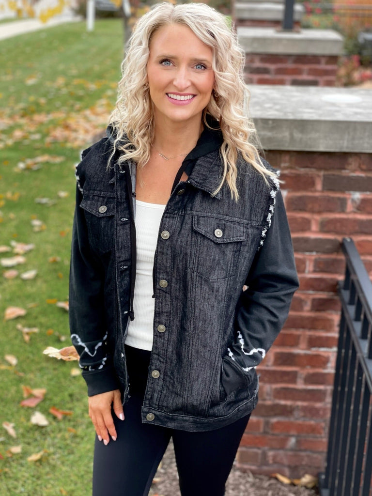 In the Zone Hooded Denim Jacket-Sew in Love-Timber Brooke Boutique, Online Women's Fashion Boutique in Amarillo, Texas