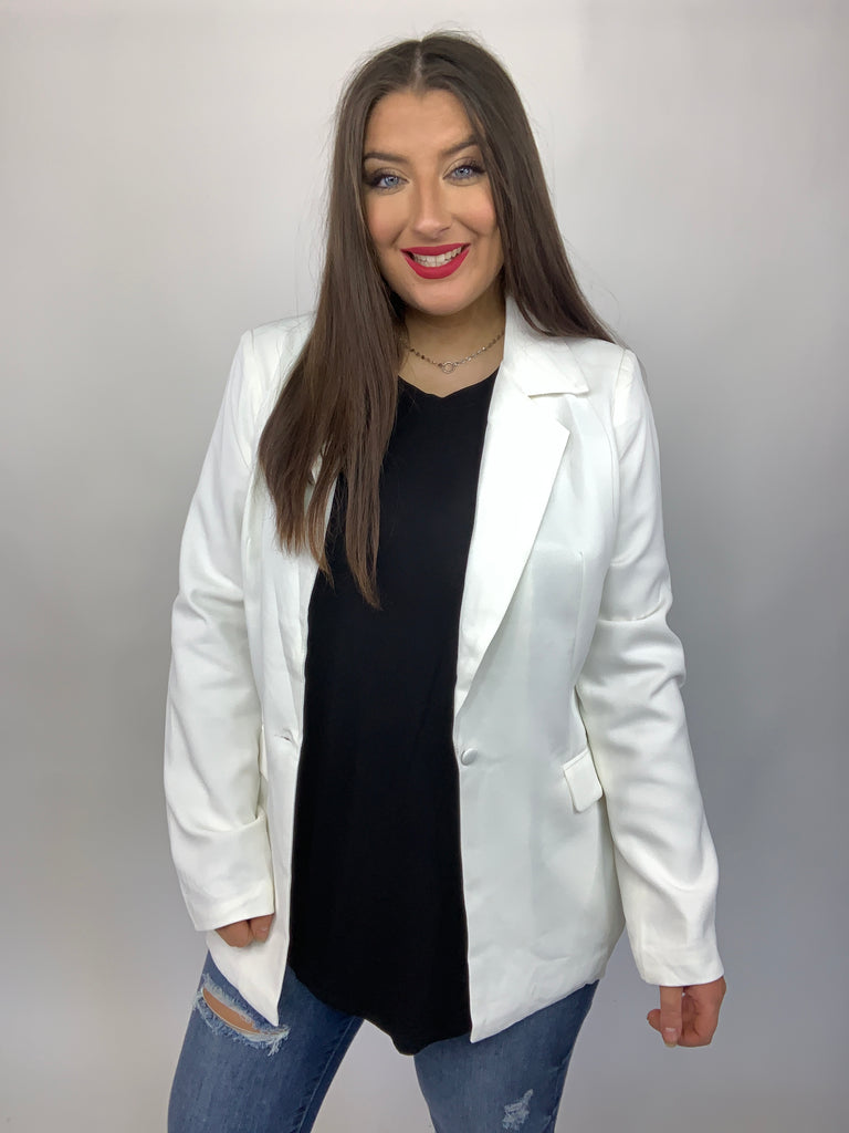 The Harvard Blazer in White-Coats and Jackets-Timber Brooke Boutique, Online Women's Fashion Boutique in Amarillo, Texas
