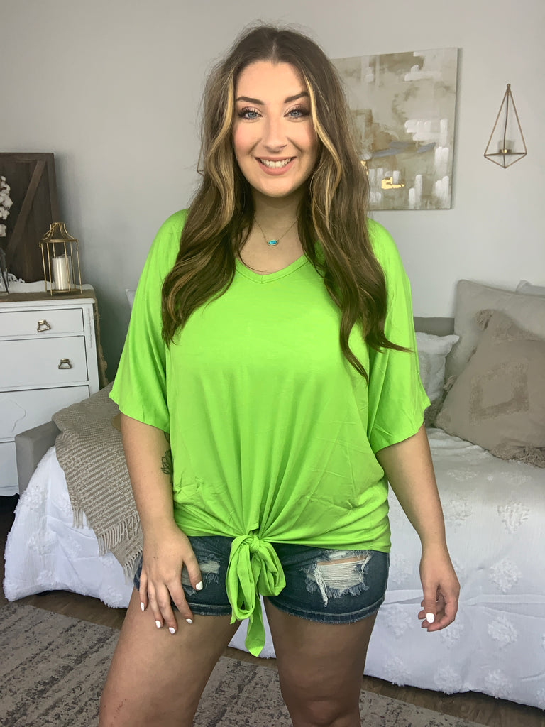DOORBUSTER! Rayon Tie Front Top-Short Sleeve Top-Timber Brooke Boutique, Online Women's Fashion Boutique in Amarillo, Texas