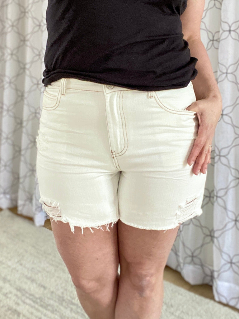 Heading to the Beach Denim Shorts-White Birch-Timber Brooke Boutique, Online Women's Fashion Boutique in Amarillo, Texas