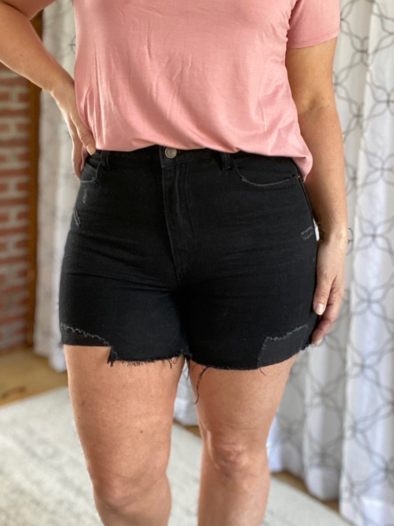 Think About It Black Denim Shorts-White Birch-Timber Brooke Boutique, Online Women's Fashion Boutique in Amarillo, Texas