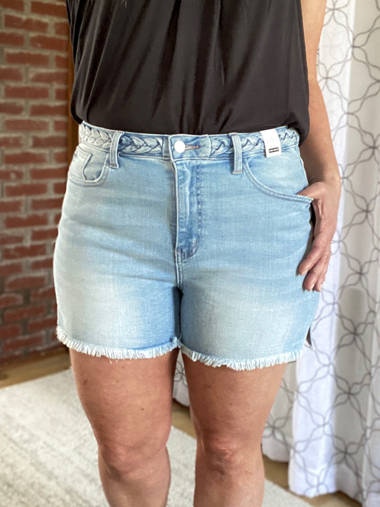 Thinkin' About You Braided Judy Blue Shorts-judy blue-Timber Brooke Boutique, Online Women's Fashion Boutique in Amarillo, Texas