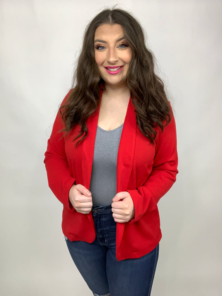 Heart Set On You Blazer In True Red-Blazers-Timber Brooke Boutique, Online Women's Fashion Boutique in Amarillo, Texas