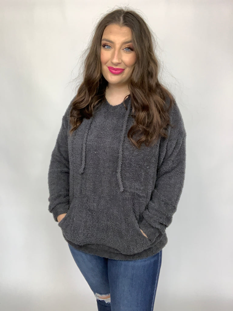 Cozy Does It Hoodie in Charcoal-Pullovers and Hoodies-Timber Brooke Boutique, Online Women's Fashion Boutique in Amarillo, Texas