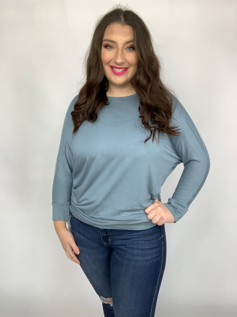 Daytime Boat Neck Top in Blue Gray-Long Sleeve Tops-Timber Brooke Boutique, Online Women's Fashion Boutique in Amarillo, Texas