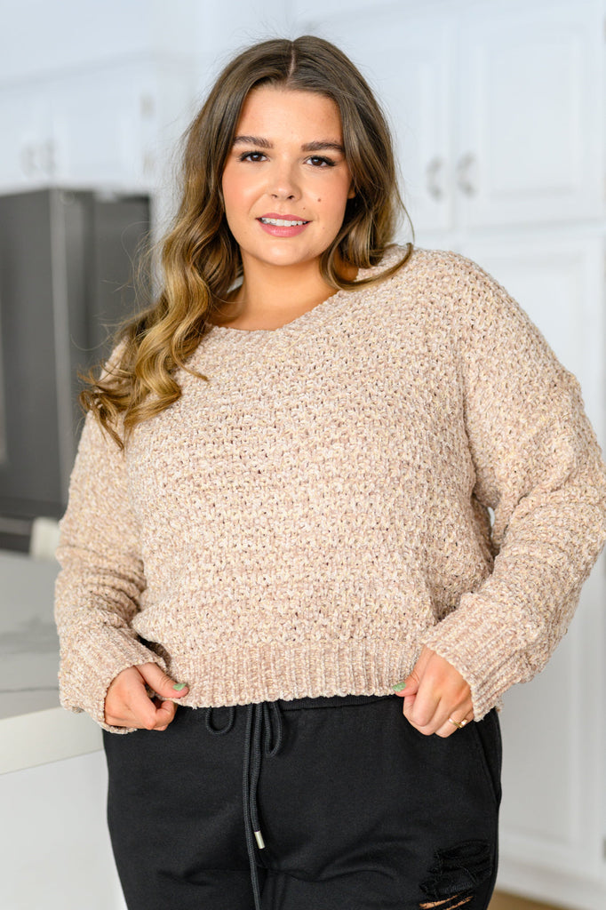 Irish Coffee Knitted Crop V Neck Sweater-Womens-Timber Brooke Boutique, Online Women's Fashion Boutique in Amarillo, Texas