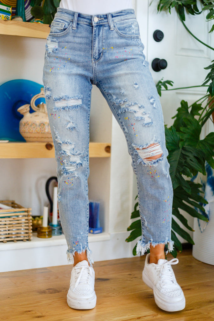 Isabella Paint Splatter Boyfriend Jeans-Womens-Timber Brooke Boutique, Online Women's Fashion Boutique in Amarillo, Texas