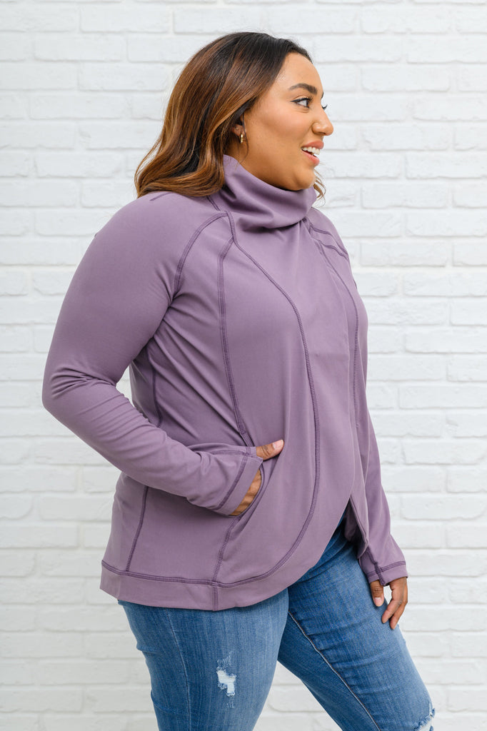 Doorbuster: Janie Asymmetric Cowl Neck Jacket In Mulberry-Womens-Timber Brooke Boutique, Online Women's Fashion Boutique in Amarillo, Texas