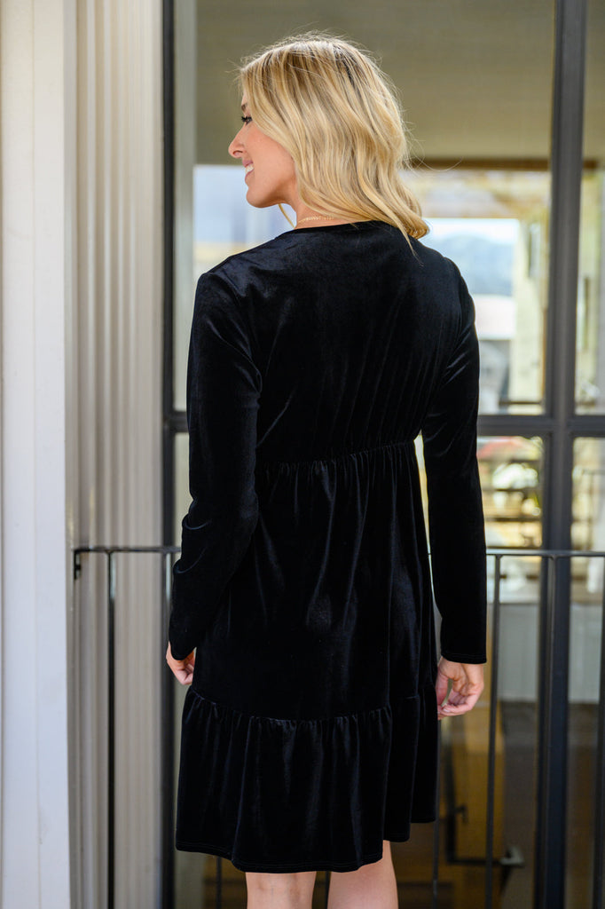 Jentsyn Velvet V-Neck Dress in Black-Womens-Timber Brooke Boutique, Online Women's Fashion Boutique in Amarillo, Texas